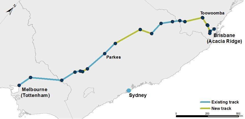 A 1,700km route will link the ports of Melbourne and Brisbane. Key services offerings will improve reliability, transit time (<24hrs), costs, and availability.