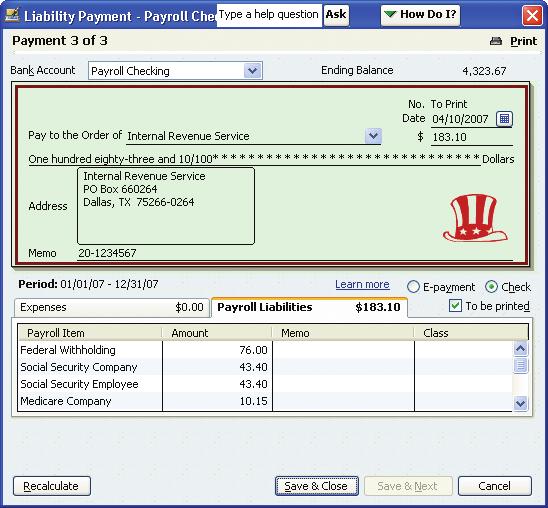 Don t write checks from the Write Checks window to pay liabilities.