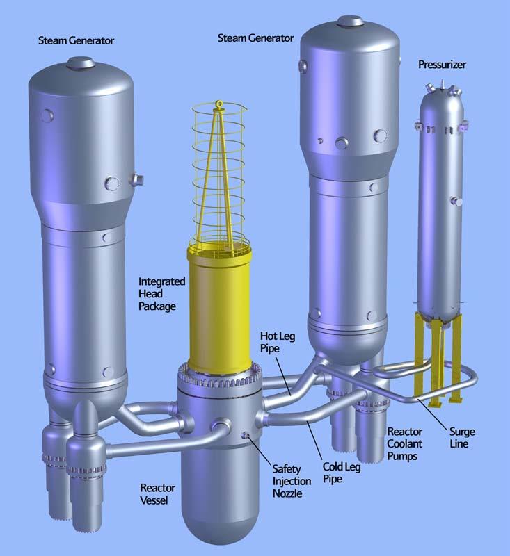 Familiar but Improved Reactor Coolant System Two loop plant: two cold and one hot leg Four Reactor coolant pumps mounted in steam generator lower head - No RCP shaft seals Larger pressurizer (2100 ft