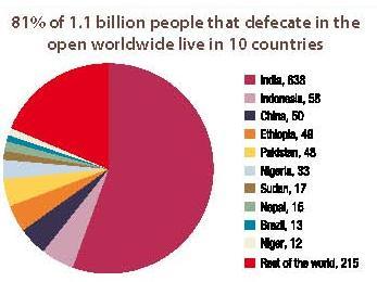 1.1 billion people still defecate in the open as of 2008.