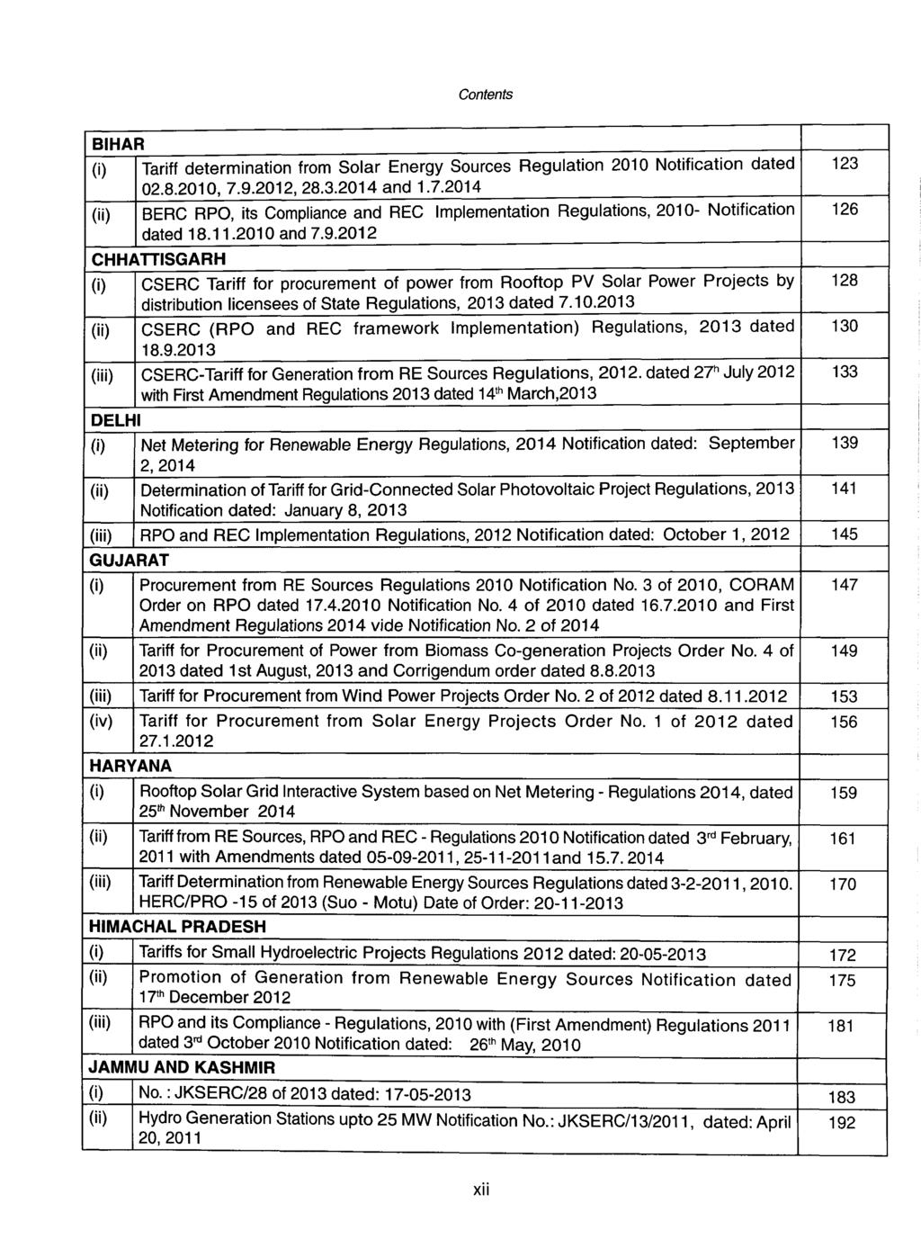 BIHAR Tariff determination from Solar Energy Sources Regulation 2010 Notification dated 02.8.2010. 7.9.2012, 28.3.2014 and 1.7.2014 (") BERC RPO, its Compliance and REC Implementation Regulations, 2010- Notification dated 18.