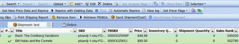 Send Shipments to Amazon We have added two listings to the following shipment. Notice the 0 Inventory quantities while the quantity is now displayed under the Shipment Quantity field.