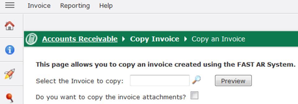 3. Click the Copy Invoice button that appears. A new invoice with a new invoice number will appear. 4. The Invoice Date will be today s date. 5. Make any other changes and click Save.