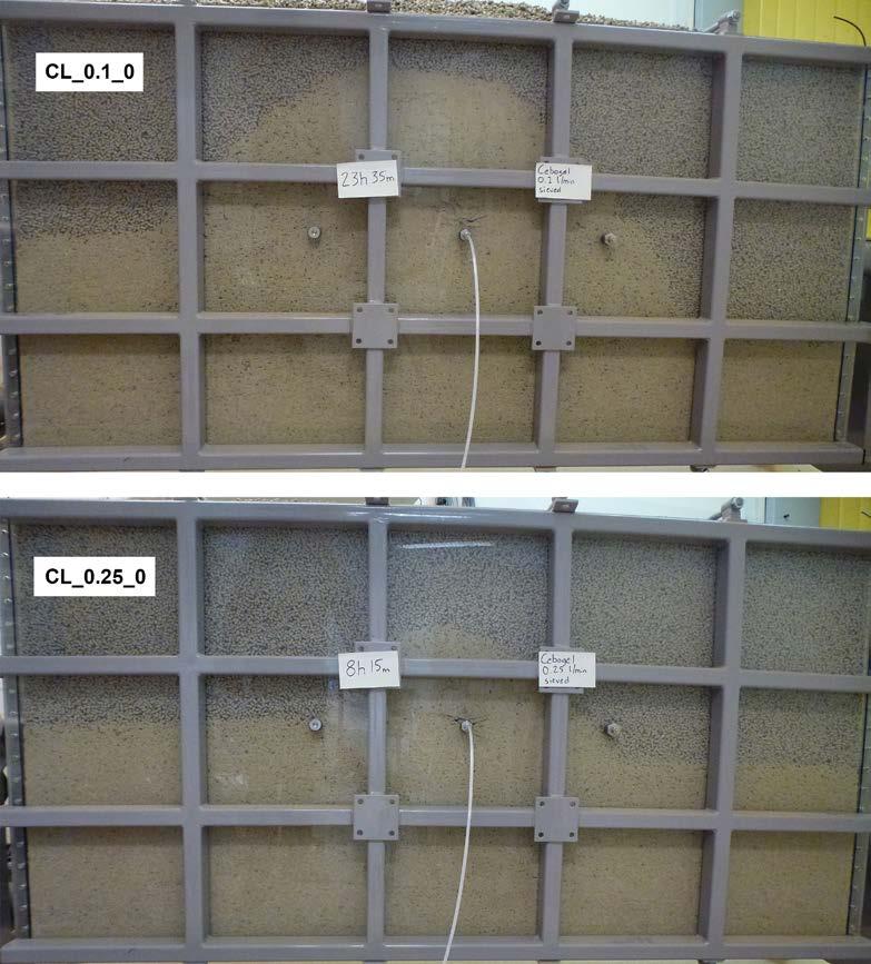 Figure 4-18. Photos showing the wetting pattern at time for termination. Upper: CL_0.1_0 (Cebogel, 0.