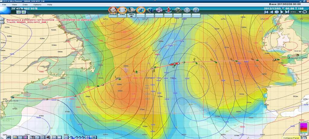 Weather routing software 1st step: Weather forecasting software installed on board of all vessel which permits dynamic route planning by