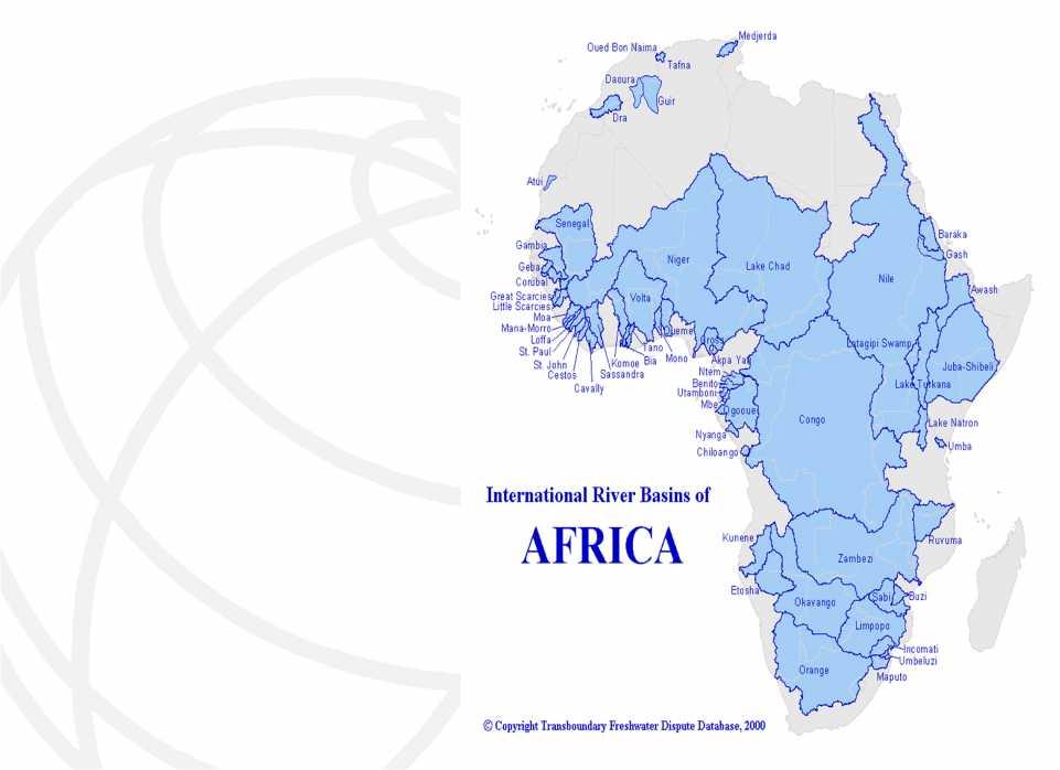 In Africa 61 international rivers (out of 276 worldwide) Many