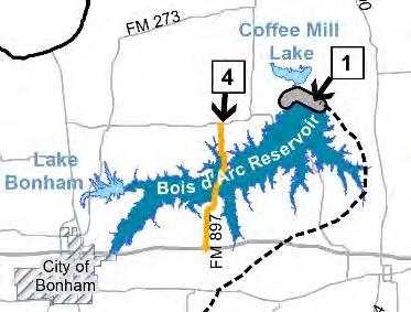 Lower Bois d Arc Creek Reservoir PROJECT COMPONENTS: Reservoir Dam and Intake (1) Earthen embankment Dam approx.