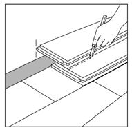 Cut along the edge of this line to obtain of the required width. Insert this cut board against the wall.