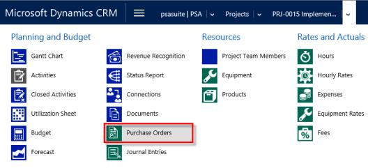 Projects Purchase Orders Purchase Orders can be entered on a Project. In the Project form, choose the option Purchase Orders. Click on Add New Purchase Order.