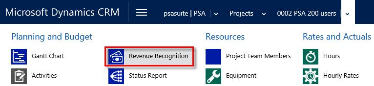 Project Accounting - Revenue Recognition In the Project (form) the menu option (tile) Revenue Recognition has been added.