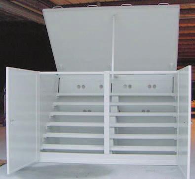 This particular enclosure holds approximately 72 batteries, prevents battery acid leakage and meets NEMA 3R standards.