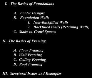 BUILDING CODES Presented by CORUM ENGINEERING AGENDA I. The Basics of Foundations A. Footer Designs B. Foundation Walls 1. Non-Backfilled Walls 2.
