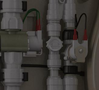Connect the mains pipe to the float valve (J) and the rainwater pipe to the