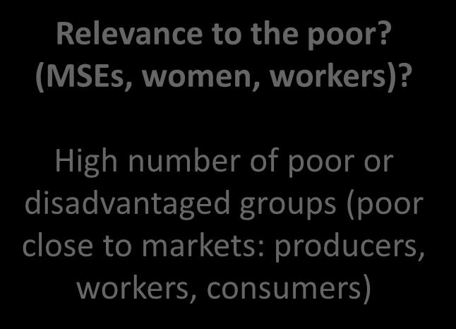 High number of poor or disadvantaged groups (poor close to markets: