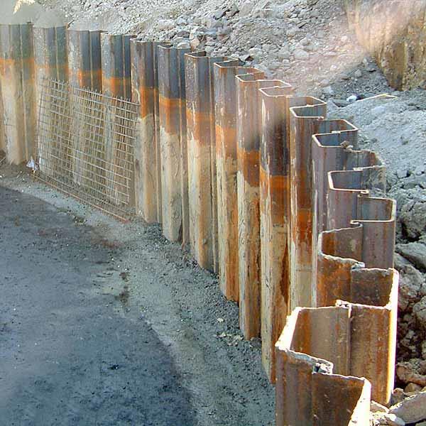 sheets into a slope or excavation up
