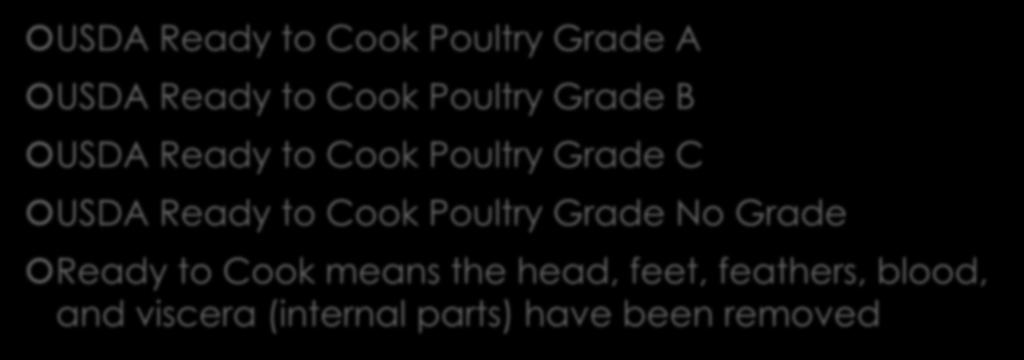 USDA Ready to Cook Poultry Grades USDA Ready to Cook Poultry Grade A USDA Ready to Cook Poultry Grade B USDA Ready to Cook Poultry Grade C