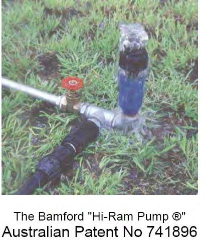 Different Types of Ram Pumps Minimum inlet flow of 8 liters per minute Drive head of 1.
