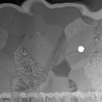 Electroluminescence image of standard / cell (left) as compared to cell with absorber deposited at lower substrate temperature (right). poor efficiency are clearly reflected.