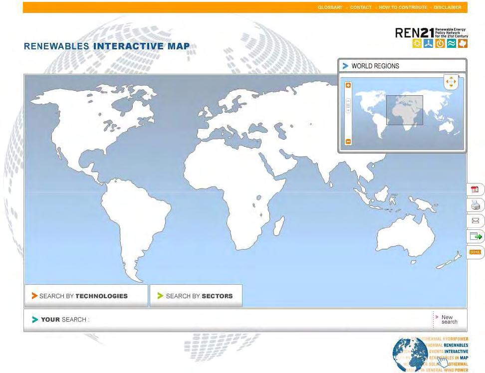 The Renewables Interactive Map Home Page Tracks worldwide RE development Gathers and shares information on RE