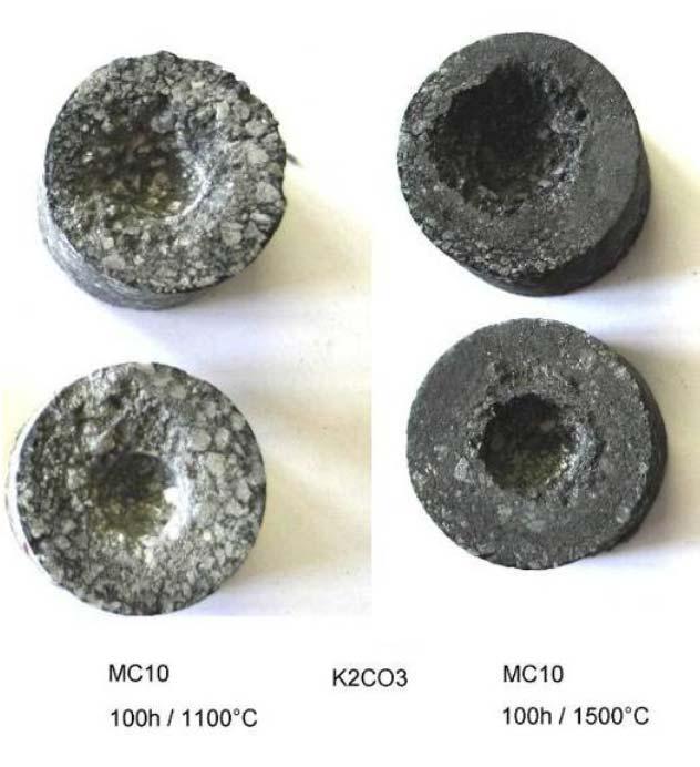 The alkaline corrosion of MgO-C-bricks variation of temperature coarse