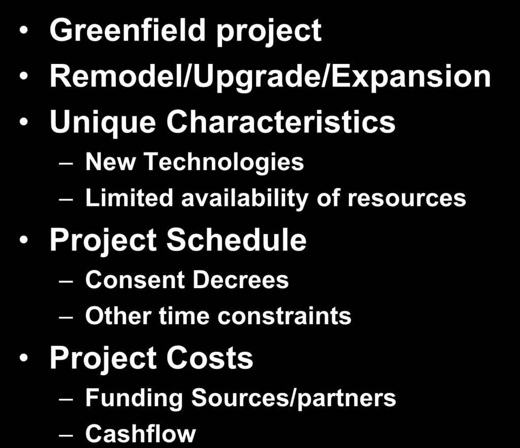 Project Characteristics Greenfield project