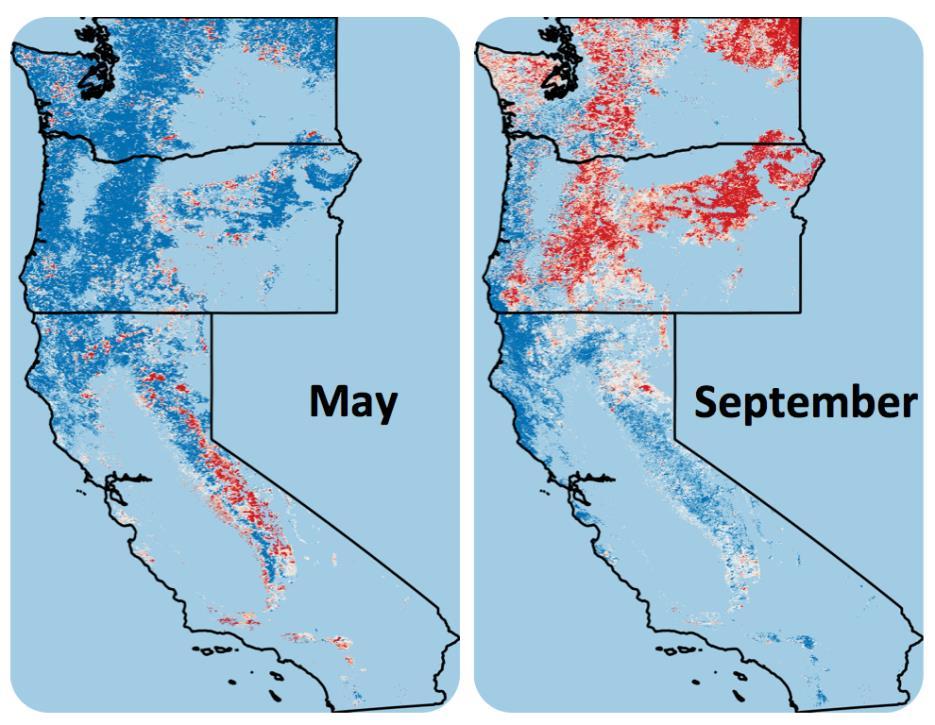 Image temperature Similar trends in progressively wetter springs and drier summers in much of the western U.S.A. since 2000 Nemani & Running (1989) J. Applied Meteor.
