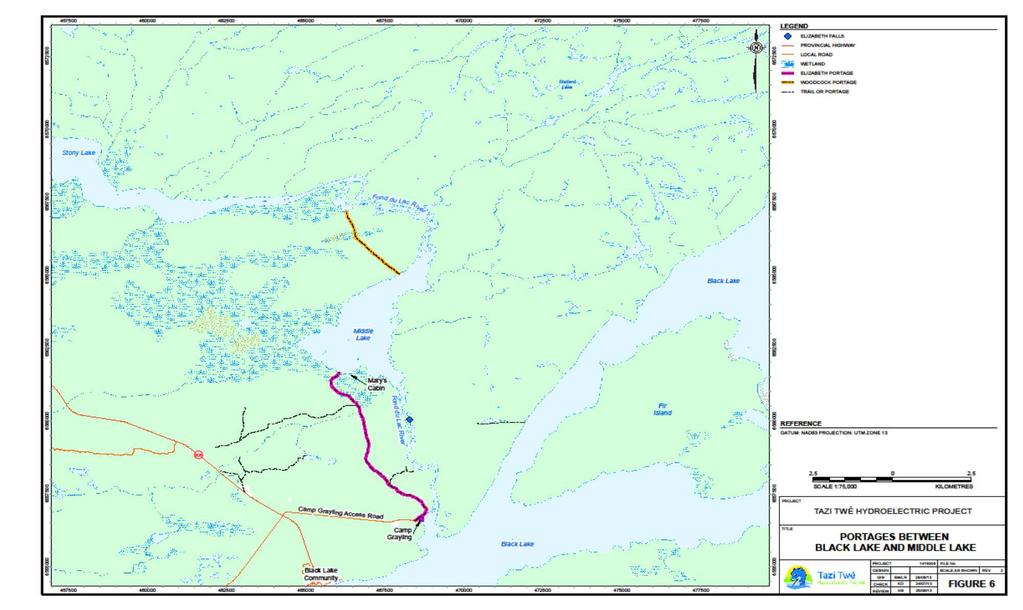 Figure 6 Portage Routes between Middle Lake and Black Lake Source: Golder Associates: February 2014.