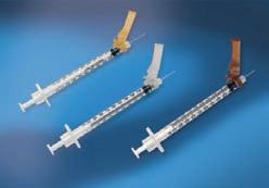 Insulin Syringe, 27g x 1 /2" Gray 400 4330 1 ml Luer Slip U-100 Insulin Syringe, 30g x 1 /2" Yellow 400 Hypodermic Needle-Pro Needle Protection Device for Safety Allergy Tray CODE