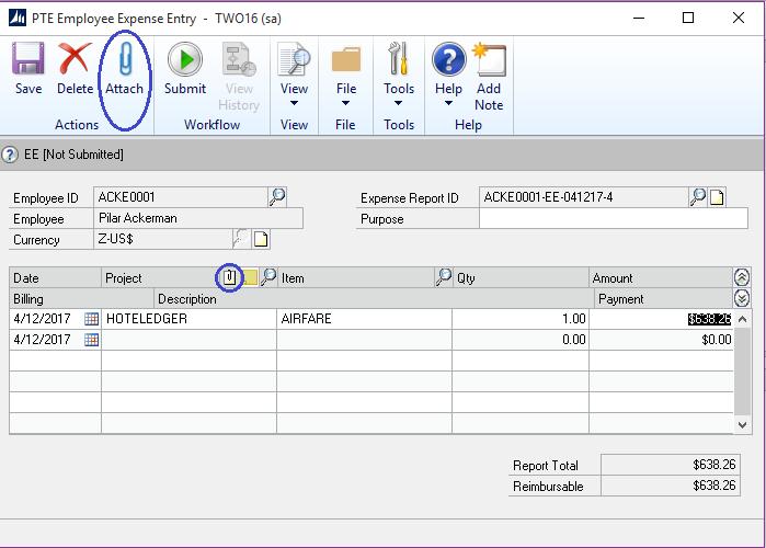 Use the Document Attachment feature in PTE Employee Expenses and Employee Expense Entry Header and line attachments