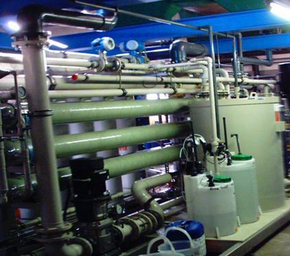water from the neighboring waste water treatment facility was pumped into the plant Ultrafiltration is used to remove particles and