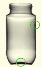 short, upright glass containers. Patented dual-detection system design detects glass in glass bottles and jars.