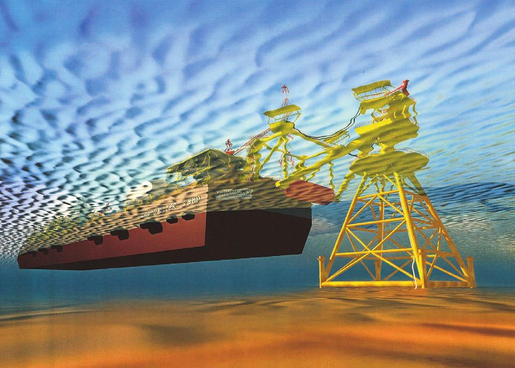 The FSRU will be held in place using a yoke mooring system (YMS) that is attached to a stationary tower structure secured to the seafloor by four legs.