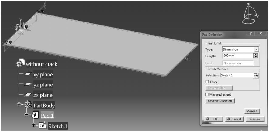 Similarly crack location was carried from 50mm to 700mm from fixed end with an interval of 50mm. The section of cantilever beam and the developed model in CATIA have been shown in the fig.. and fig.