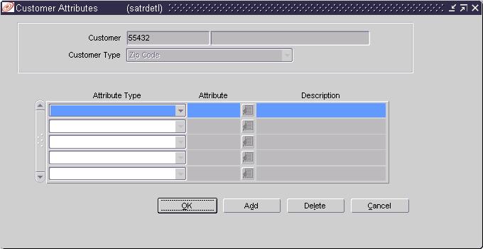 Retek Sales Audit 5. Click Attributes. The Customer Attributes window is displayed. 6. In the Attribute Type field, select the attribute type. 7.