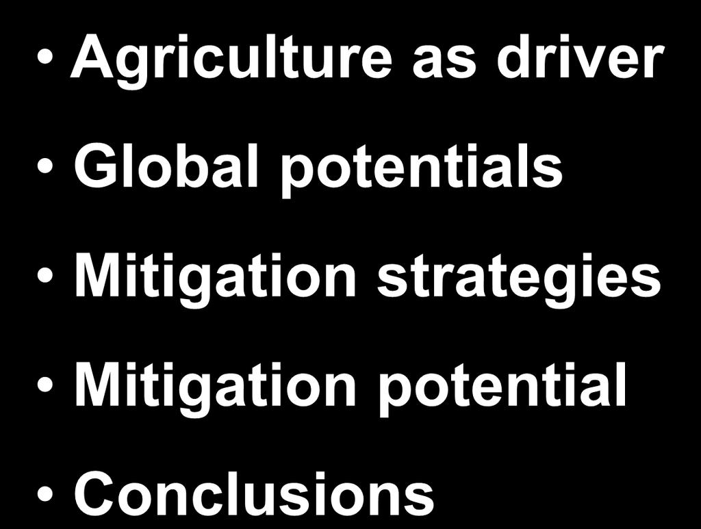 outline Agriculture as driver Global potentials