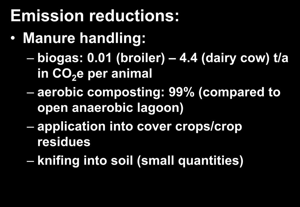 mitigation potential Emission reductions: Manure handling: biogas: 0.01 (broiler) 4.