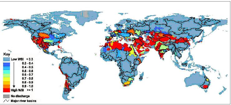 Water stress - globally The ecological limits of water available for abstraction have probably already been reached.