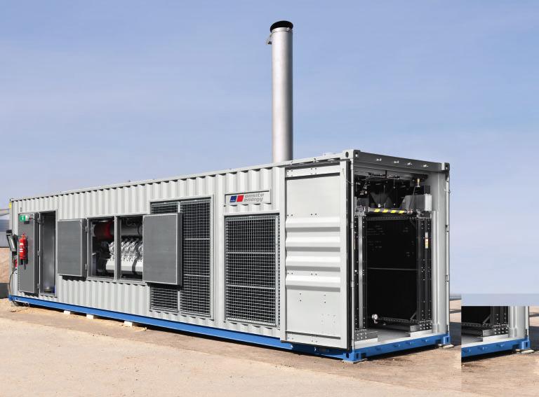 The container includes: // The generator set // The switchgear including control and monitoring system // All necessary connection and supply systems (ventilation, lubricant supply, heat recovery,