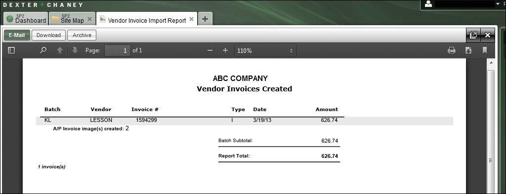 Report Examples Vendor Invoices Created Report This report shows you which invoices were created from the file that was imported.