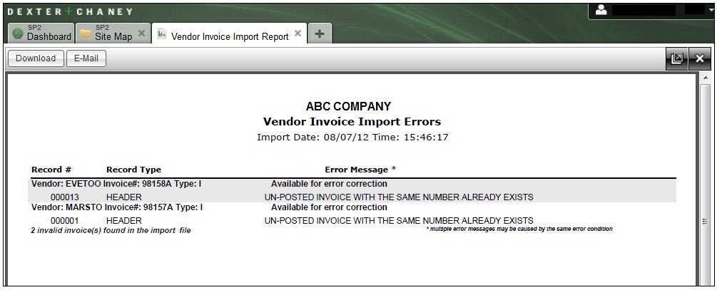 Vendor Invoice Import Errors Report This report provides you with a listing of the errors that occurred, which