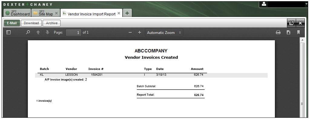 AFTER RECORDS ARE VALIDATED The Vendor Invoices Created report lists all of the invoice transactions that were successfully imported whether they are part of the initial import or after the errors