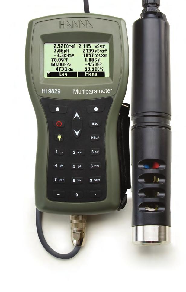 features HI 9829 GPS Multiparameter Meter ph/orp/ise, EC/TDS/Resistivity/Salinity/Seawater Specific Gravity, Turbidity, DO, Temperature and Atmospheric Pressure Field replaceable ISO 7027 compliant