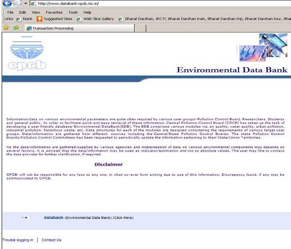 Figure 5.66 : Web page of Environmental data Bank of EDB application has been installed into CPCB server with online Internet.