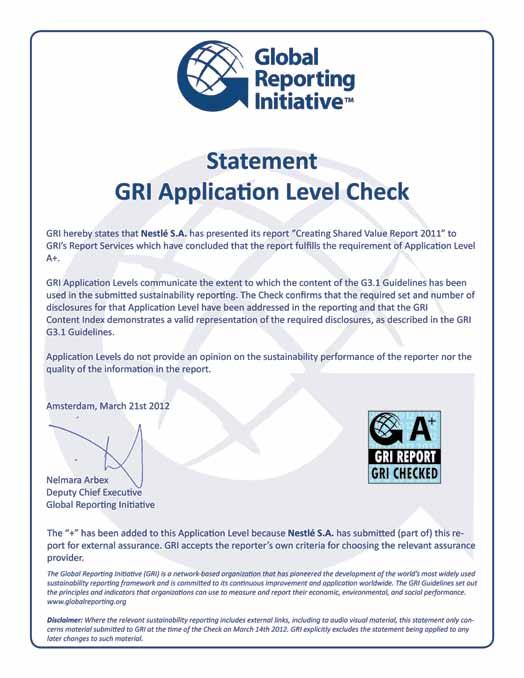 Global Reporting Initiative content index This report is aligned to the Global Reporting Initiative (GRI) 3.1 guidelines.