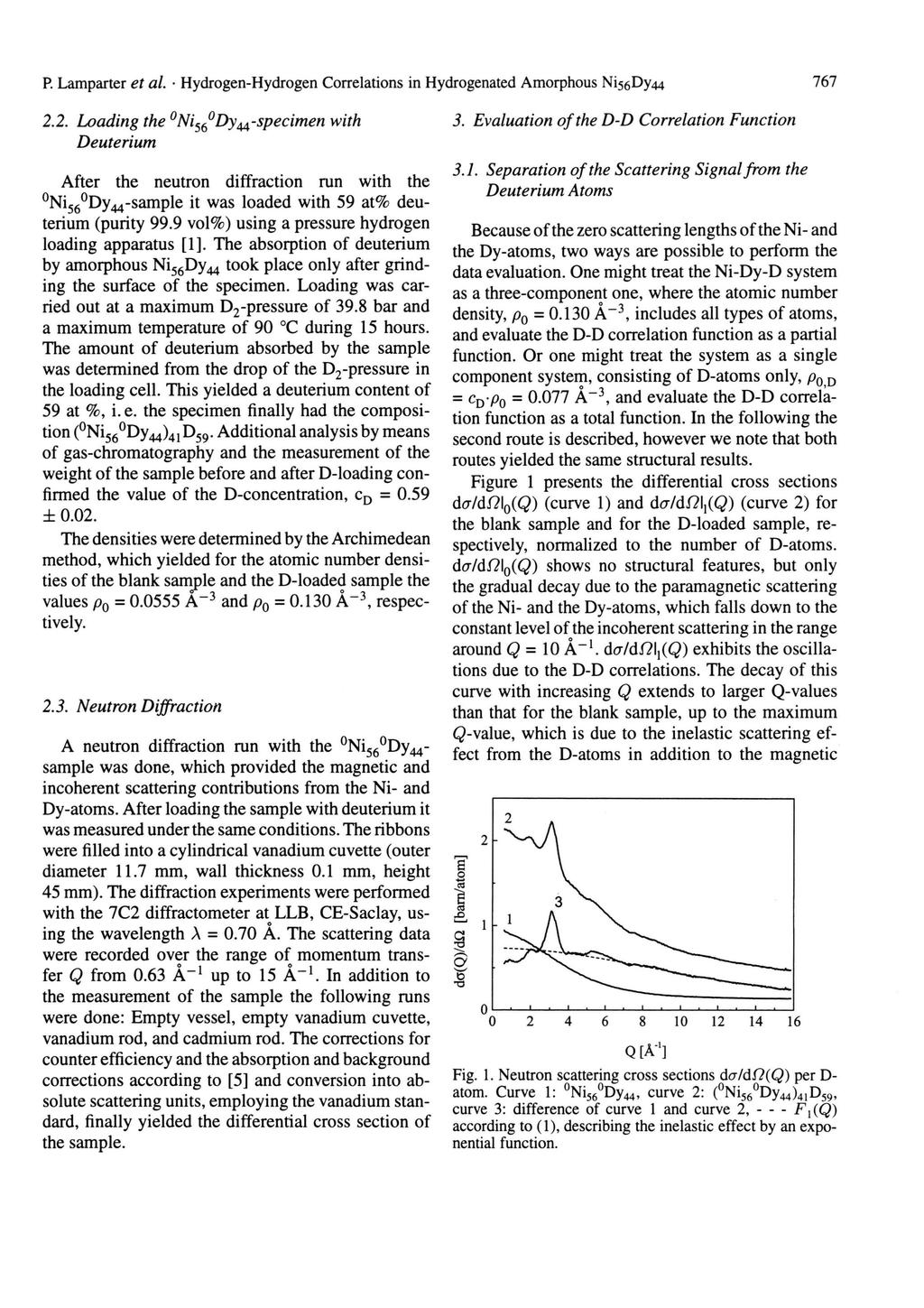 767 P. Lamparter et al. Hydrogen-Hydrogen Correlations in Hydrogenated Amorphous Nis^Dy.^ 2.