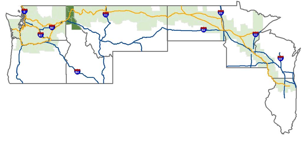Overview Of s 44 counties, 4 are within 20 miles of the Great Northern Corridor s (GNC) rail backbone. The GNC s multimodal corridor consisting of highways, rail and ports.