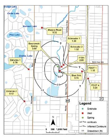 This option requires diversion facilities at the Harney Canal (S-161) and Hillsborough River Dam (Figure 23). Figure 20. Lake drawdown (in ft) during the Blue Sink Pump Test. Figure 21.