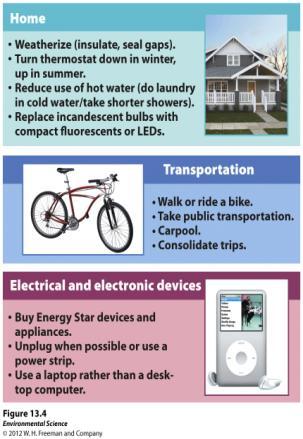 Energy Conservation Energy Conservationfinding ways to use less energy Ex: Lowering household thermostat when not home Energy Efficiencygetting the same result from using a smaller amount of energy.