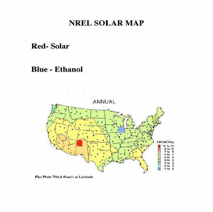 Solar vs Ethanol Federal budget: Solar <$100M Ethanol $2B (subsidy) Area devoted to ethanol