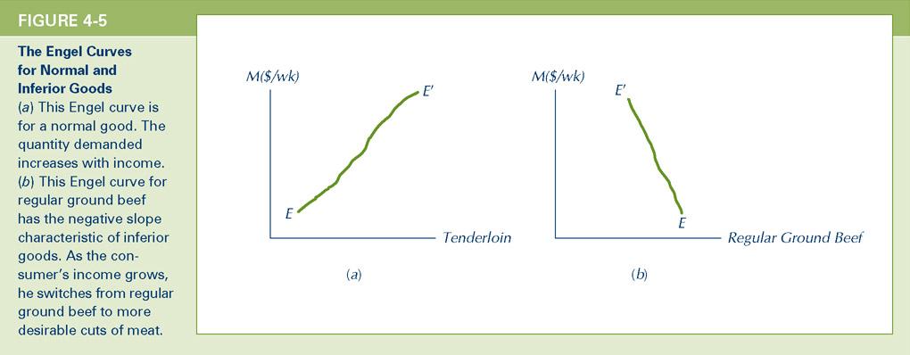 Income Engel Curve The Engel curve can slope upward (normal goods), downward (inferior goods), or vertical (table salt).